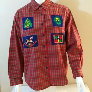 Vintage plaid Christmas patch Shirt